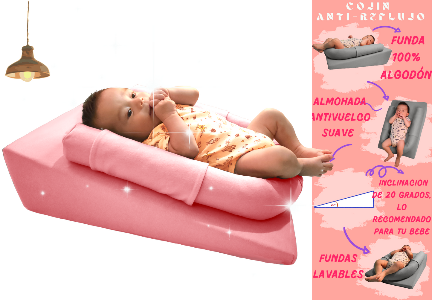 Cojin Anti reflujo Colchón Almohada Bebé Cuna Soporte