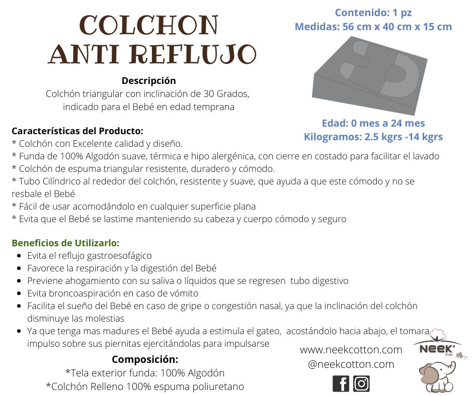 Cojin Antirreflujo Ergonómico Colchón Almohada Bebé Cuna Soporte