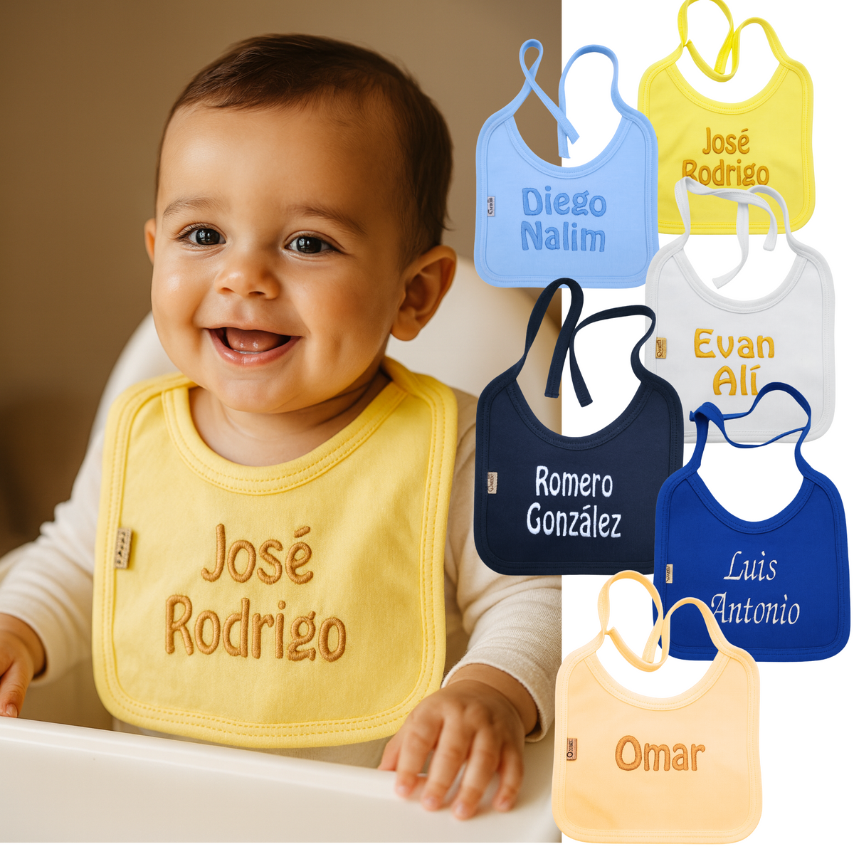 Set de 6 Pz Baberos Personalizados Impermeables Chicos para Bebé Niño - Ideal para Guardería