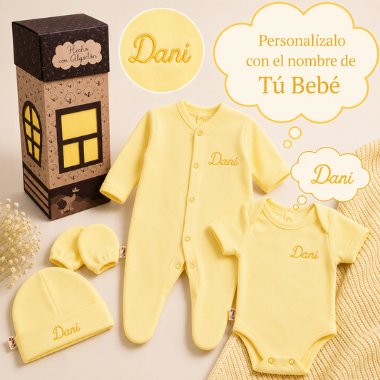 Kit 4 pzs Casita Bebé Personalizado Salir Del Hospital Algodón