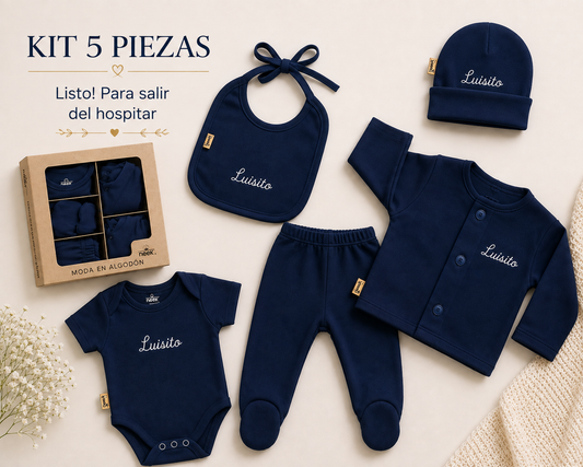 Kit 5 pzs Personalizado para Bebé Salir Hospital Bienvenida Algodón