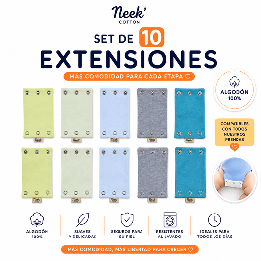 10 Extensiones de Pañaleros para Bebé. Broche Cuadrada 8 milímetros