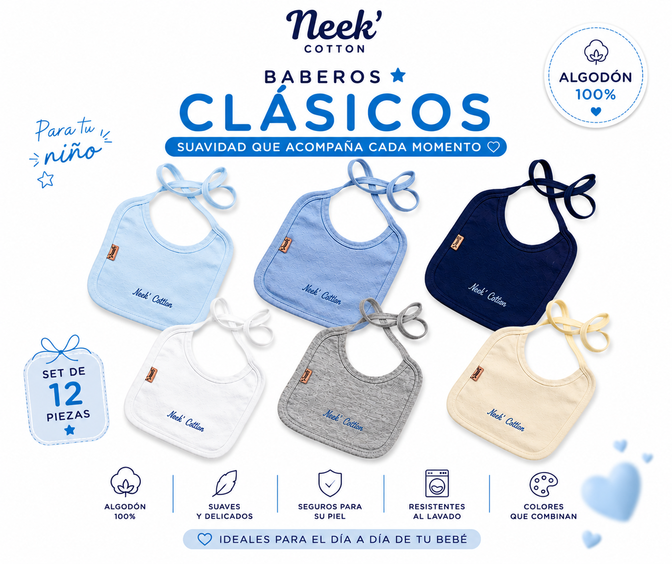 Babero Personalizado Grande para Bebé Set 6 Pz