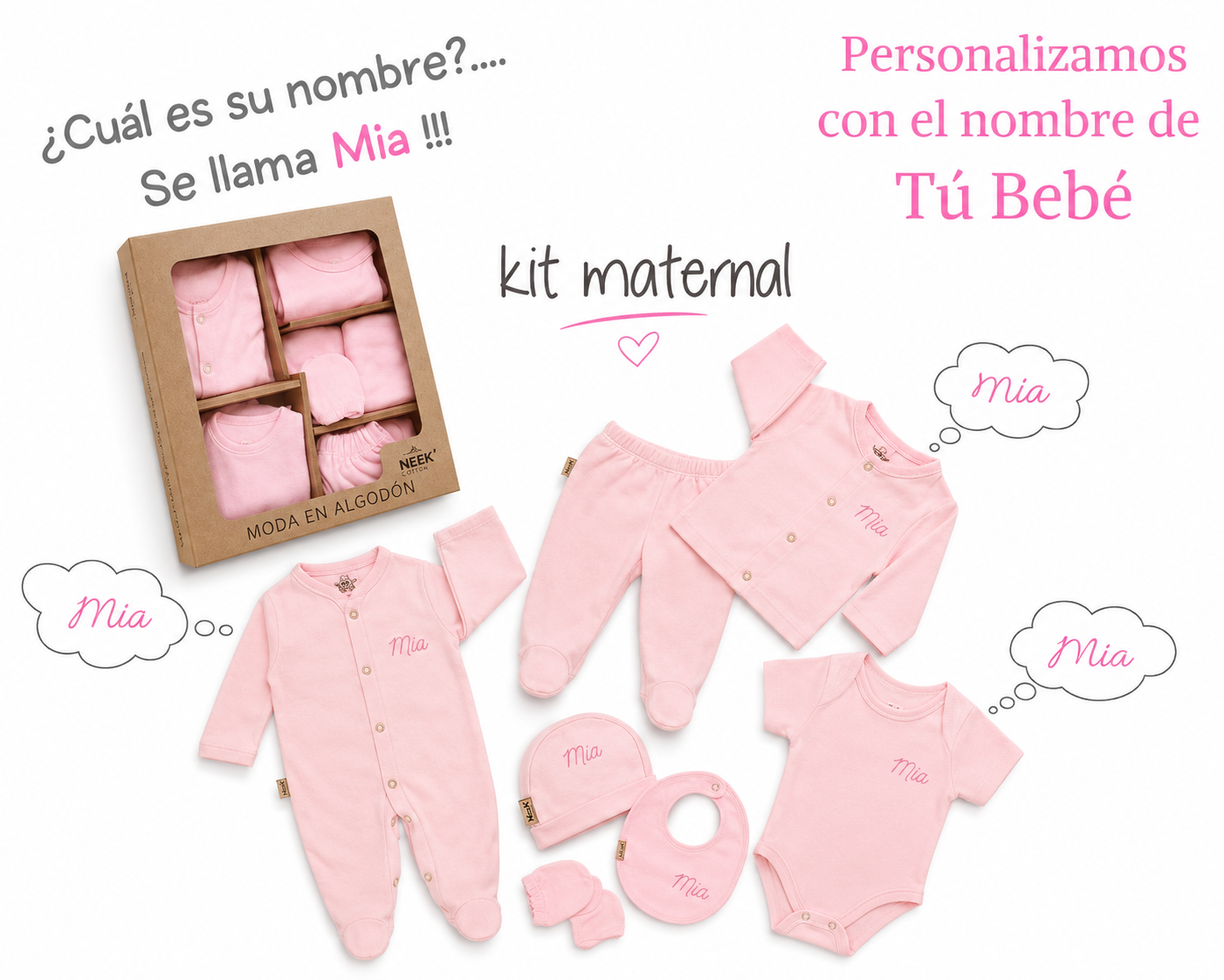 Kit Maternal  8 Pzs Personalizado Salir Del Hospital Algodón