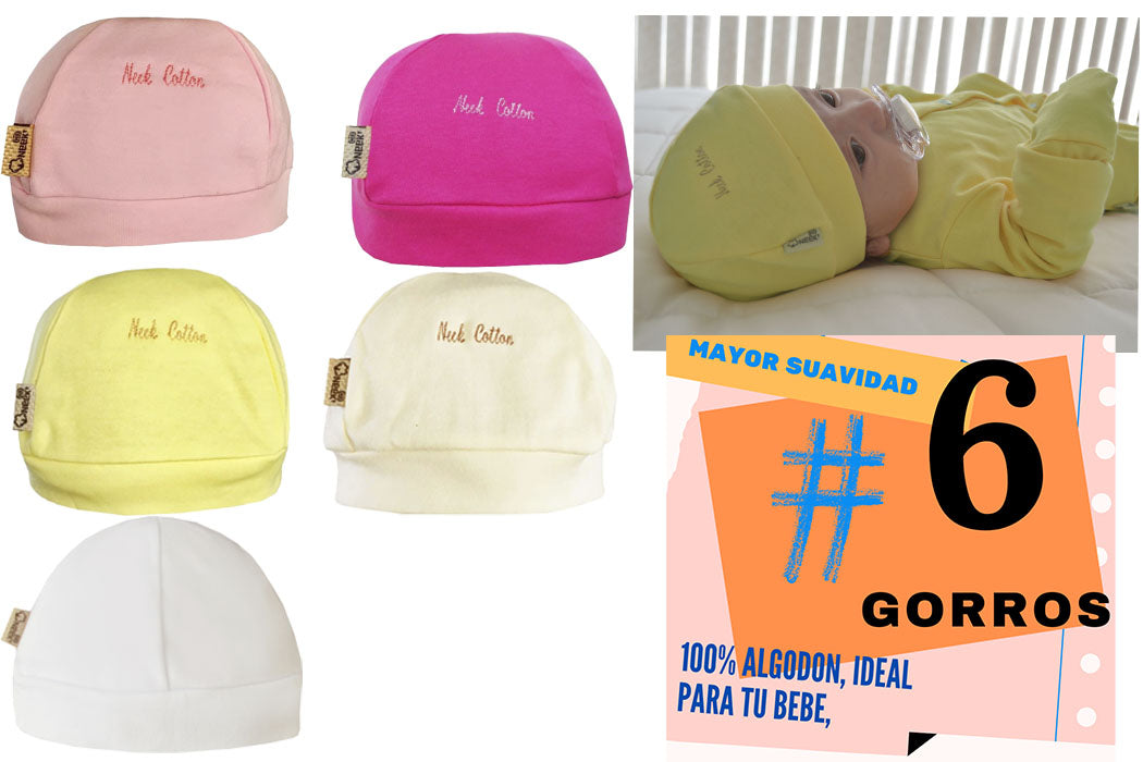 Gorro para Bebé Recién Nacido 100% Algodón 6 Pz Neek'