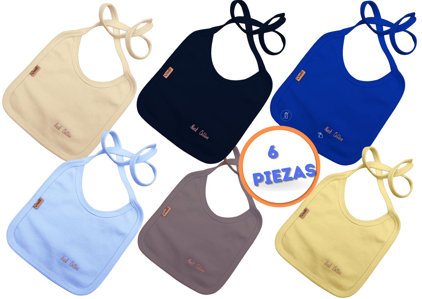Babero para Bebé Algodón Tela Plastificada Atrás set 6 Pzs