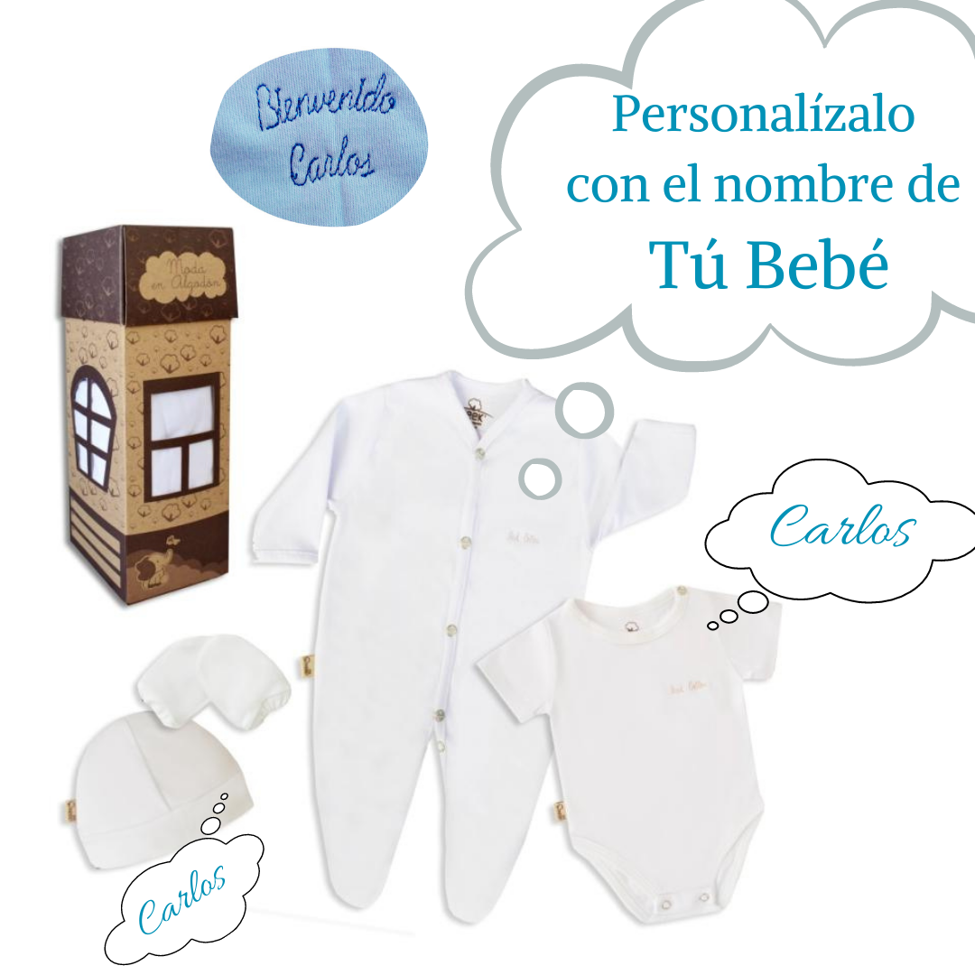 Kit 4 pzs Casita Bebé Personalizado Salir Del Hospital Algodón