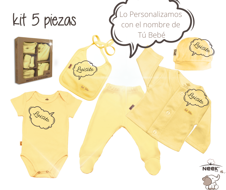 Kit 5 pzs Personalizado para Bebé Salir Hospital Bienvenida Algodón