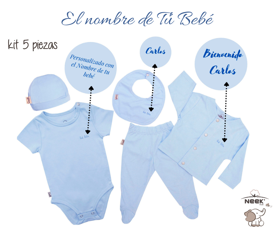 Kit 5 pzs Personalizado para Bebé Salir Hospital Bienvenida Algodón