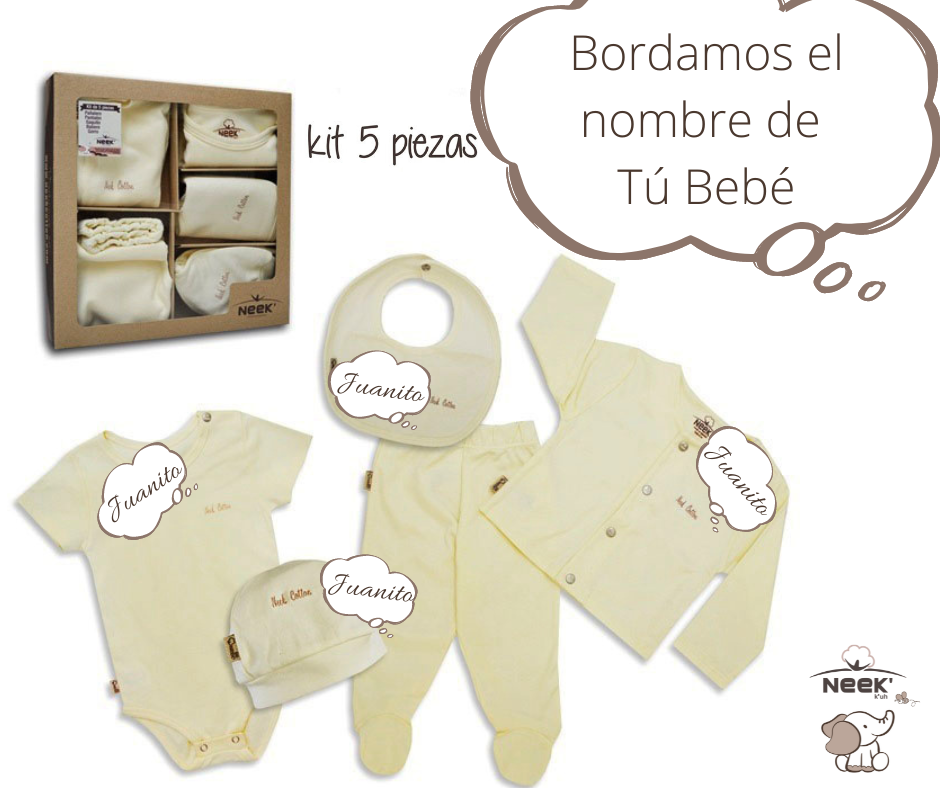 Kit 5 pzs Personalizado para Bebé Salir Hospital Bienvenida Algodón